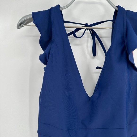 Quince Women's Italian Ruffle Shoulder One-Piece Swimsuit sz 4 S Navy Blue NWT - Picture 3 of 8